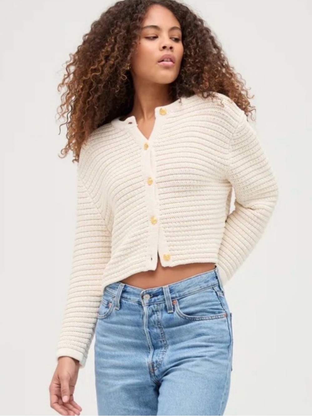 Tuckernuck Hyacinth House Maybourne Cream Textured Knit Cardigan Sweater Small